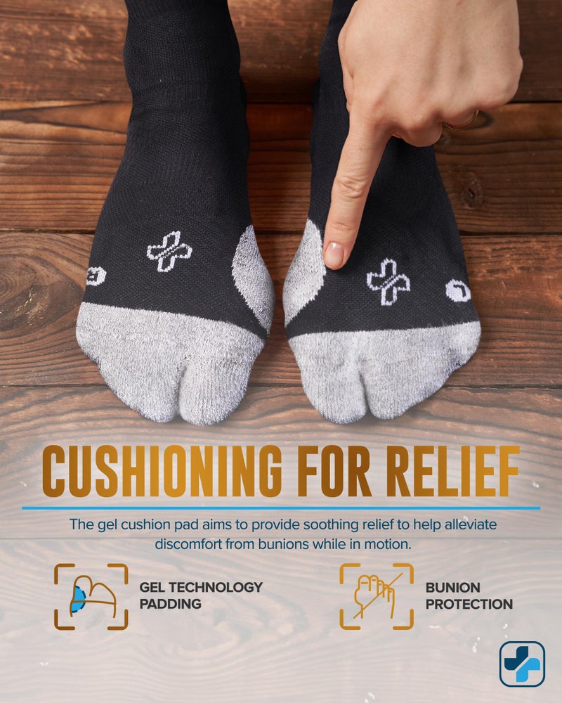 Doctor's Select 2 Pairs Bunion Socks for Women and Men - Copper & Bamboo Viscose Infused Bunion Relief Socks with Toe Separator | Black - Image 3